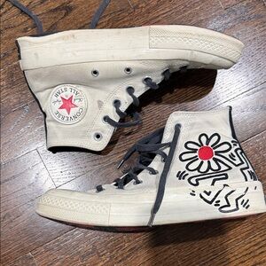 Converse Kids High-Top Sneakers - Cream and Black with Red Accents